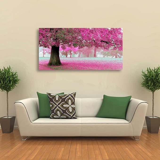 Tree of Life Wall Art Canvas Prints Natural Landscape Pictures Home Decor Pink and Green Paintings for Living Room Bathroom Bedroom Kitchen Decorations 28x57 Wooden Framed Artwork Easy Hanging