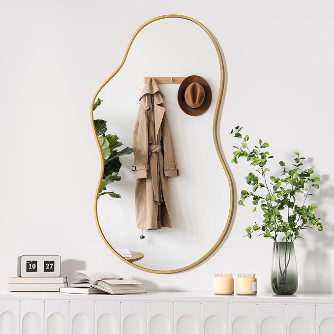 Hasipu Irregular Wall Mirror - 20"x35" Gold Irregular Abstract Mirror for Wall Asymmetrica Wall Mirrors Decorative Modern for Living Room Bathroom,Bedroom,Hallway