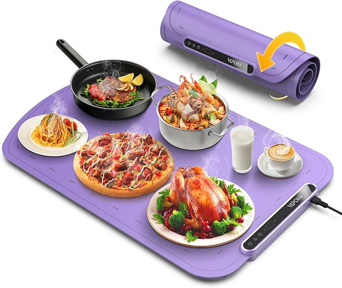 Food Warming Mat for Buffet, VEPOKA Food Warming Mats for Countertop, Silicone Heating Mat with 7 Temperature Levels& Auto Shut-Off, Food Warmers for Parties, Gatherings, Everyday Use