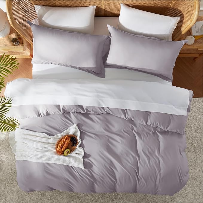 Nestl Grey Lavender California King Duvet Cover Sets - Soft Double Brushed Cal King Duvet Cover, 3 Piece, with Button Closure, 1 Duvet Cover 104x98 inches and 2 Pillow Shams