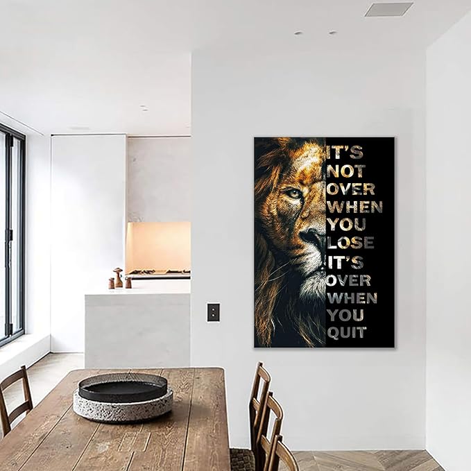 Canvas Lion Motivational Wall Art Inspirational Work Picture for Office Decor Magnificent of a Lion with Inspiring Quote HD Canvas Art for Gym Bedroom Kitchen Home Wall Decor Framed [24''W x 36''H]
