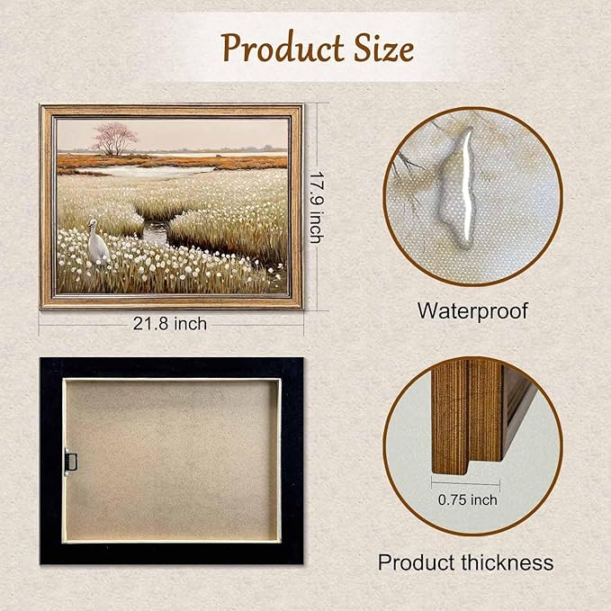 Framed Vintage Wall Art Classical French Landscape Painting Wildflowers Field Canvas Wall Art Print Kitchen Living Room Wall Decor (Flower Field, 20L x 16W)