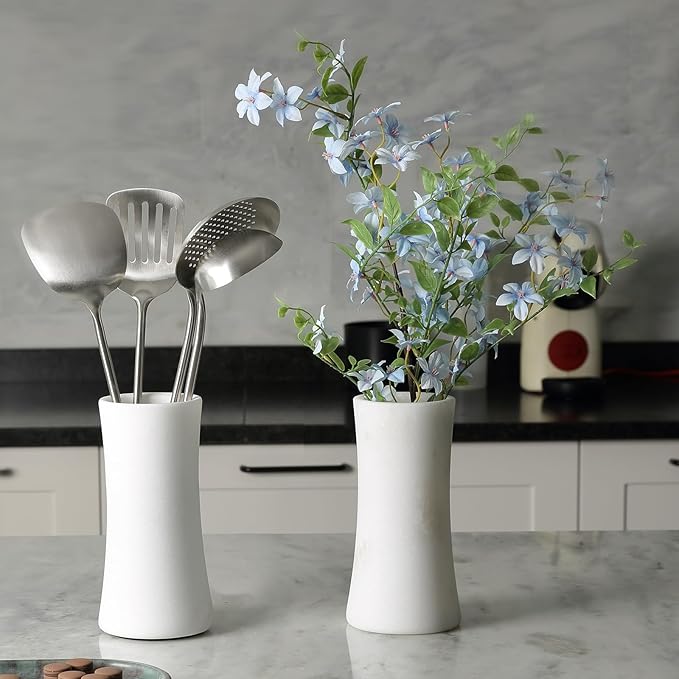 White Marble Vase for Flowers, 8.66" Minimalist Modern Frosted Flower Vase for Home Decor, Decorative Vases for Centerpieces, Living Room, Dining Table, Office, Boho Farmhouse Decor