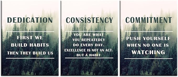 Inspirational Canvas Wall Art Dedication Consistency Commitment Motivational Entrepreneur Quotes Painting Poster Wall Decor Artwork for Home Bathroom Picture Stretched and Framed [36''W x 16''H]