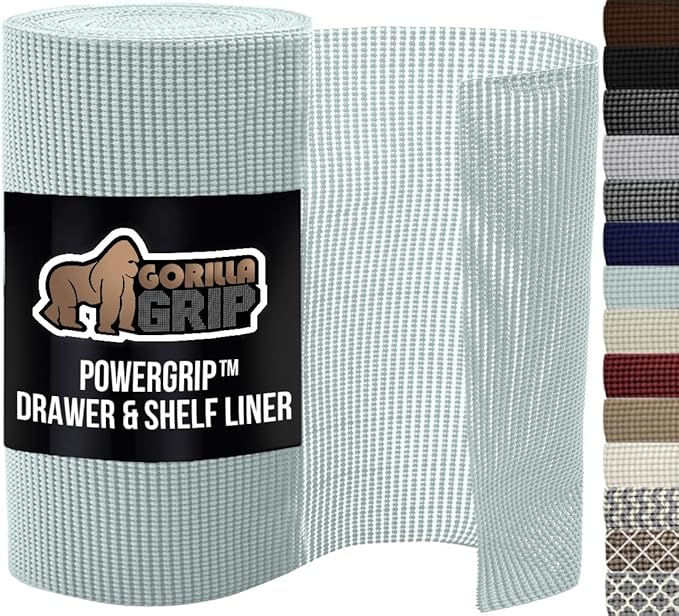 GORILLA GRIP powerGRIP Drawer Shelf and Cabinet Liner, Thick Strong Hold, Non-Adhesive Liners Protect Kitchen Cabinets and Cupboard, Bathroom Drawers, Easy Install, Breathable Mat, 20" x20', Spa Blue