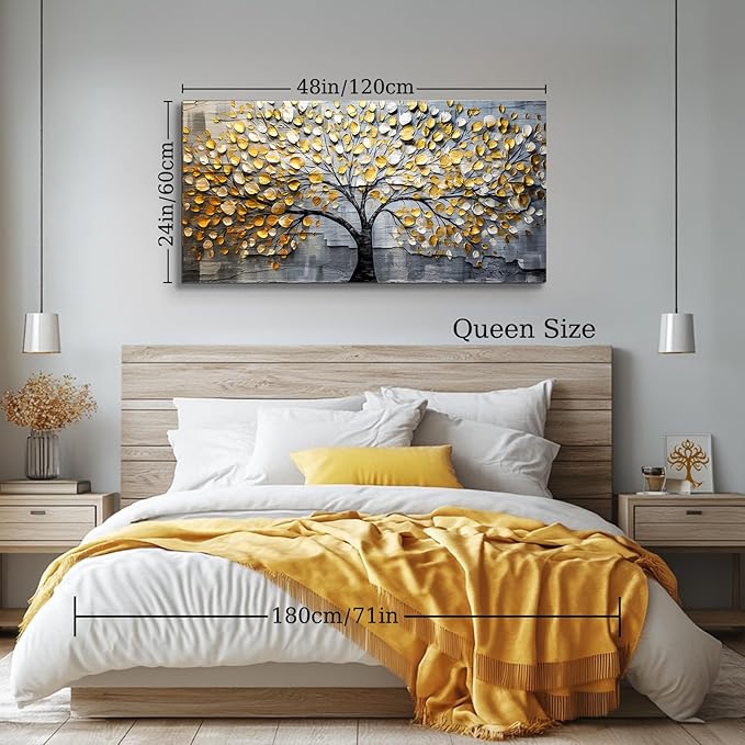 crmotu Tree of Life Large Wall Art for Living Room, Golden Tree Neutral Abstract Canvas Painting Art Prints, Nature Plant Modern Pictures Wall Decor for Bedroom Bathroom Dining Room Office 24"X48"