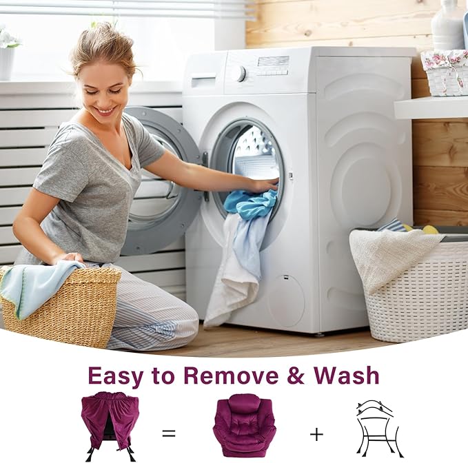 Lazy Chair with Ottoman, Modern Chair with Folding Footrest, Lounge Accent Chair, Comfortable Reading Chair (Velvet Dark Purple)