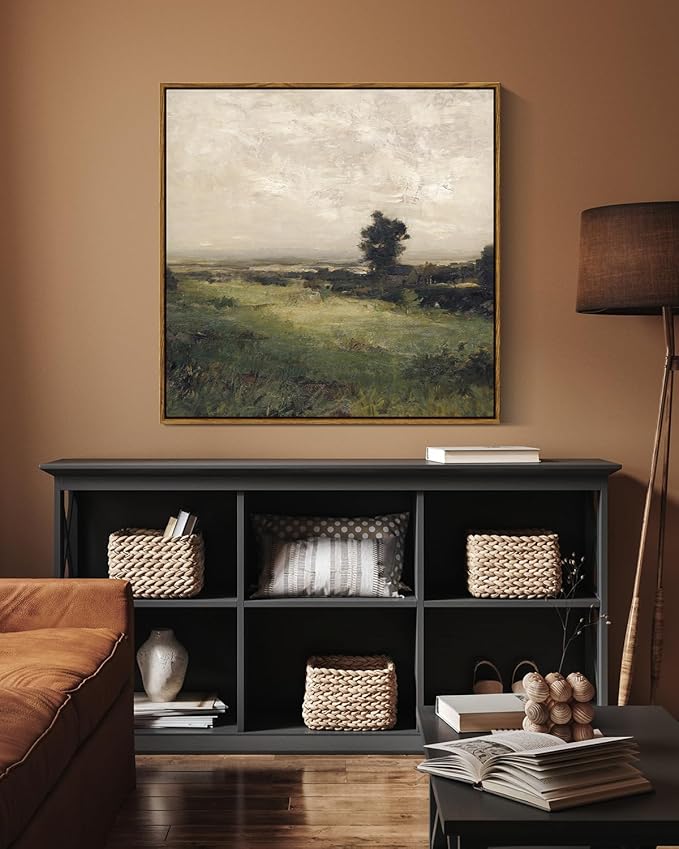 InSimSea Square Framed Canvas Wall Art, Landscape Room Decor Classical Scenery Vast Valley Grassland Oil Paintings Canvas Art Wall Decor, Home Decor for Living Room Bedroom Bedroom Office 24"x24"