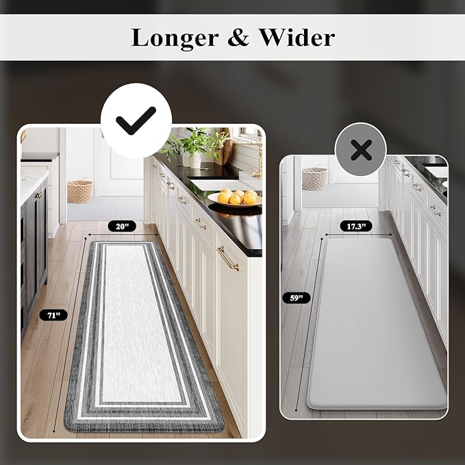 KIMODE Kitchen Mats for Floor Cushioned Anti Fatigue, Farmhouse Kitchen Runner Rug, Non Slip Kitchen Floor Mat, Comfort Padded Standing Desk Mat for Sink Laundry Office Gray 20"x71"
