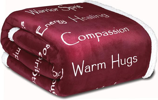 WOLF CREEK BLANKET - Compassion Blanket (Brand)- Strength Courage Super Soft Warm Hugs, Get Well Gift Blanket Plush Healing Thoughts Positive Energy Love & Hope (Burgundy, 50 x 65 Sherpa)