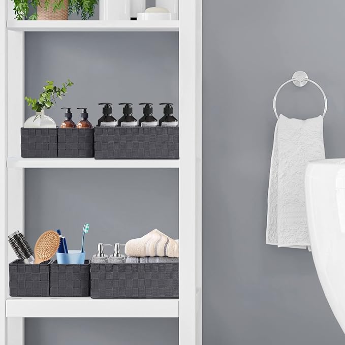 Posprica Woven Storage Baskets for Organizing 6 Pack, Large&Small Storage Cube Bins Set for Bathroom, Storage Boxes Container for Drawer, Closet, Shelf, Dresser, Dark Grey