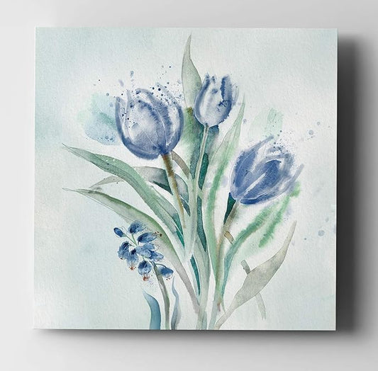 Wexford Home Blue Flower Wash II Gallery Wrapped Canvas Wall Art, 24x24