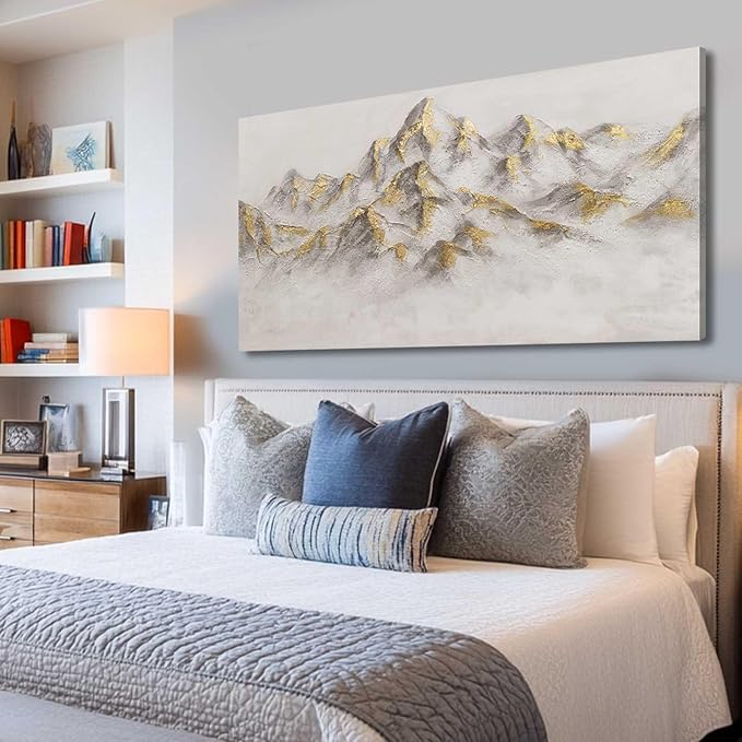 SDYA Mountain Wall Paintings Textured Hanging Art Grey Canvas Poster 24"x48" Pictures for Office Wall Art for Dining Room Area