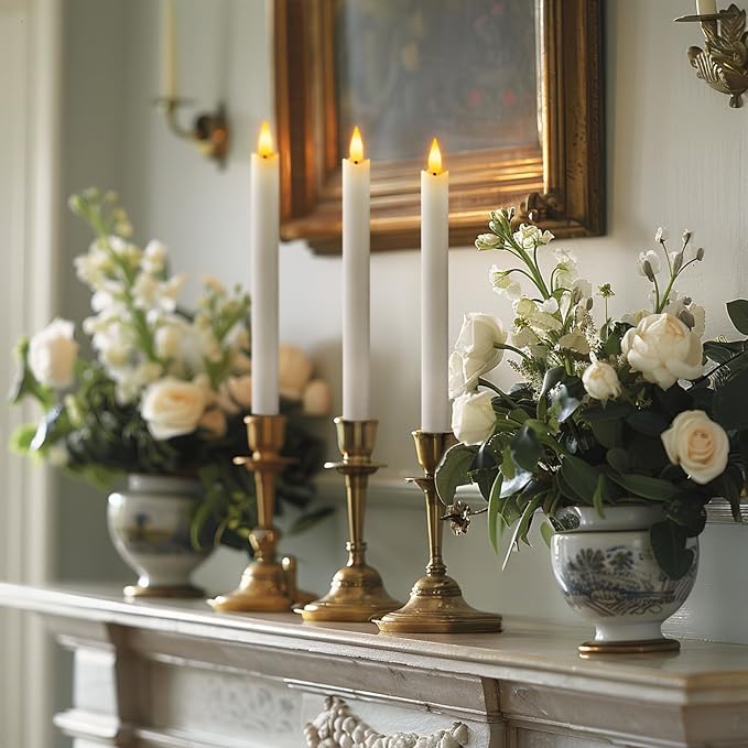 Homemory Rechargeable Flameless Taper Candles, Real Waxy LED Candlesticks Flickering, Battery Operated Candles with Remote Timer, 9.6 Inches for Home Wedding Christmas Decor, 6 Pcs, White