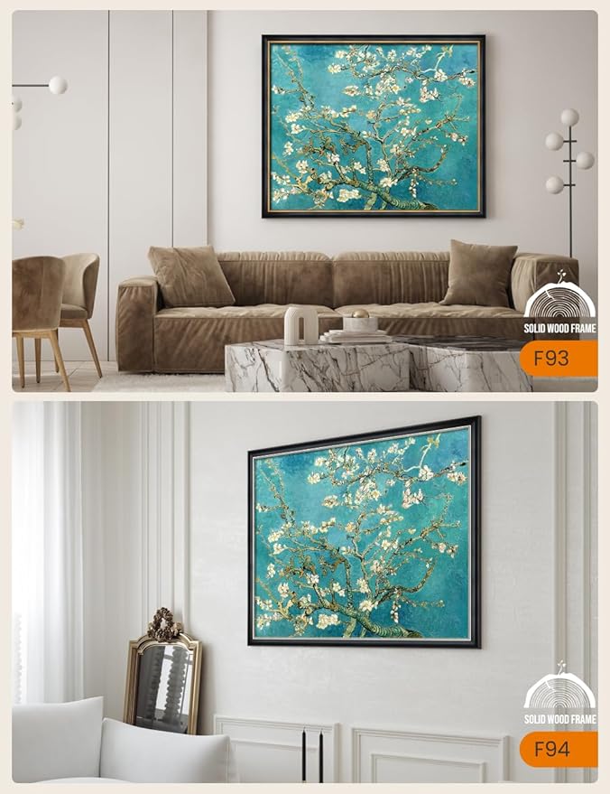DECORARTS - Almond Blossom Tree by Vincent Van Gogh Art Reproduction. Oversize Solid Wooden Frame Matching with Giclee Prints Canvas Wall Art. Total framed size: 43x35