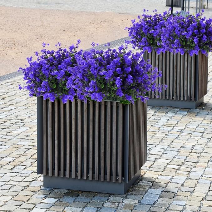 RECUTMS Fake Outdoor Flowers Artificial Flowers Plants for Window Boxes Spring Outdoor Home Decoration, 10 Bundles Fake Faux Eucalyptus for Outside Home Planter Porch Patio Window Yard Decor(Purple)