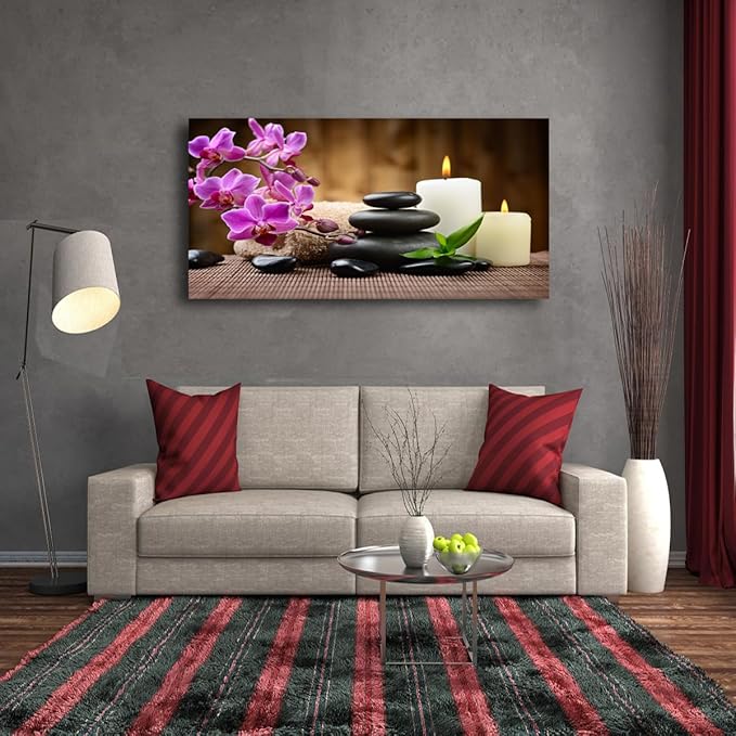 Butterfly Orchid Flowers Pictures Canvas Wall Art for Living room Bedroom Wall Decor,Flowers Wall Art Print Paitnings for home Decor,Morden Artwork Stones and Candles Yoga Atmosphere Canvas Art