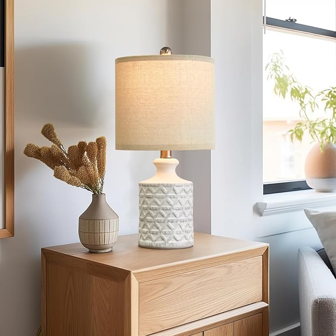 PoKat 18" Farmhouse White Ceramic Table Lamps Set of 2 for Living Room Small Beside Lamps Bedroom Nightstands Lamps End Small Table Lamps