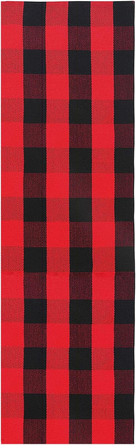 KOZYFLY Buffalo Plaid Rug 2x6 Ft Runners for Hallways Washable Checkered Rug Red and Black Christmas Rugs Woven Cotton Kitchen Fall Rug Halloween Decor for Hallway Kitchen Living Room