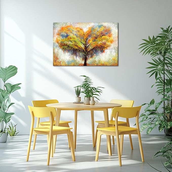 Biuteawal Tree Wall Art Love Heart-Shaped Tree Picture Orange Painting Prints Country Artwork Contemporary Home Farmhouse Living Room Bedroom Decoration Framed Ready to Hang