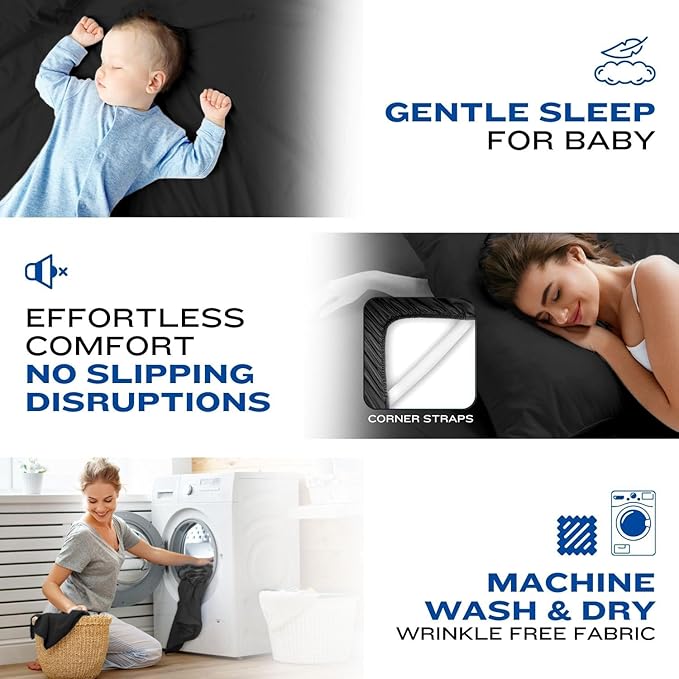 DREAMCARE Twin XL Sheet Set - Cooling Bed Sheets - 4pc Set - up to 15" Deep Pocket - Soft & Long Lasting 100% Fine Brushed Polyester with Side Pocket - Black