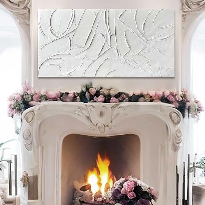 XIANSHOU Home Decor White Abstract Wall Decor Maximalist Artwork Textured Canvas Wall Art Pictures for Living Room Bedroom Home Office Decor 24"x48"