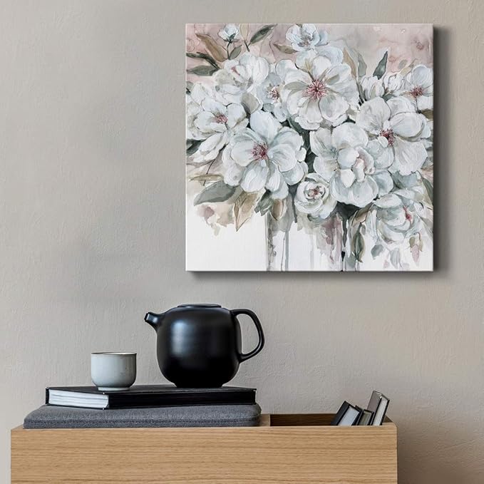 Wexford Home Square Premium Gallery Wrapped Canvas Flower Multicolor Wall Art Abstract Floral Romance Modern Pictures Print for Home Office, Ready to Hang, blushing bouquet, 16x16