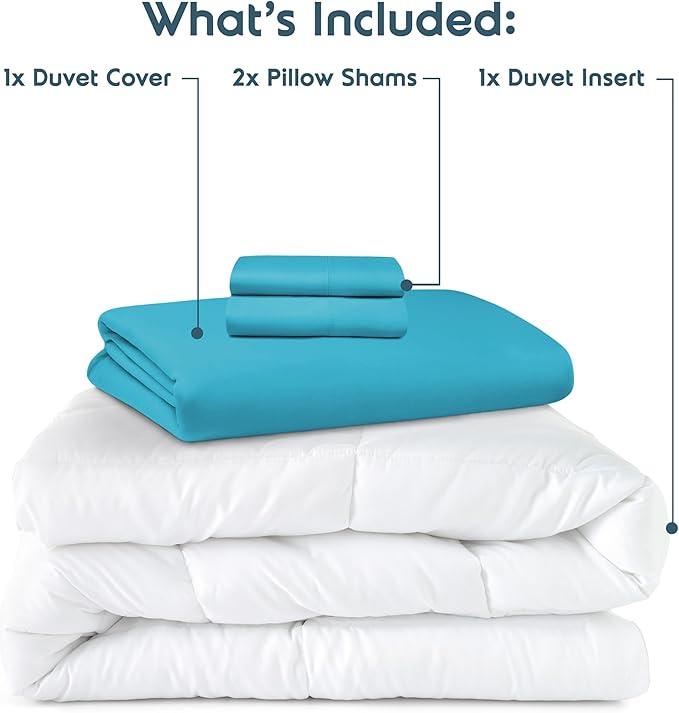 Nestl Queen Duvet Cover Set with Comforter Insert - Bright Blue 4 Piece 90x90 Duvet Cover & 2 Pillow Shams with White Quilted Down Alternative Comforter, Ultra Soft, All Season