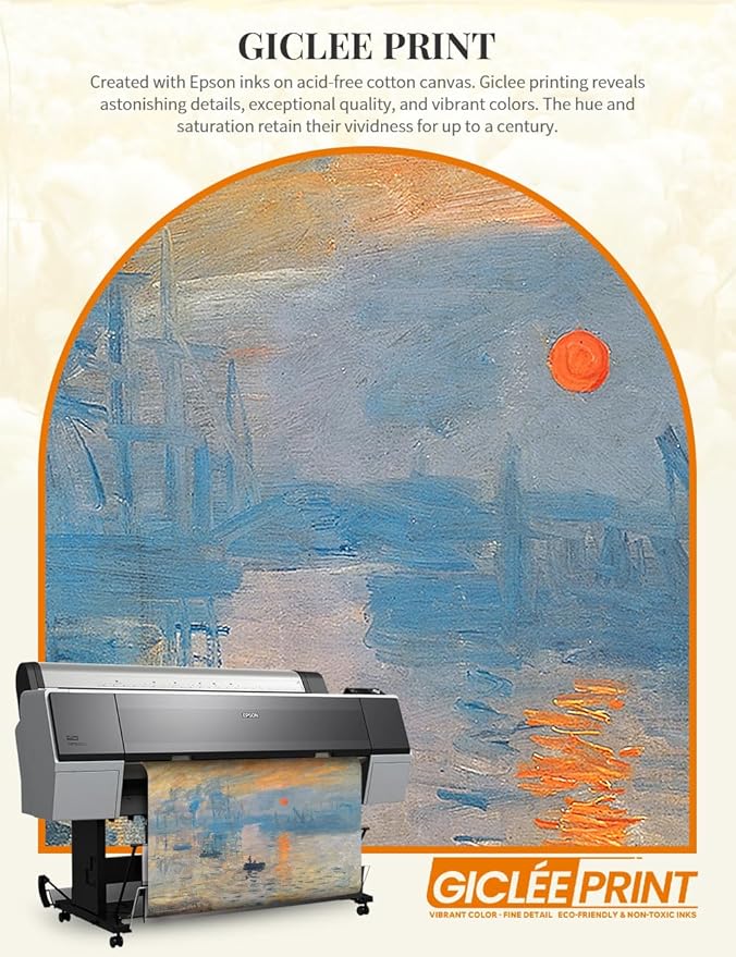 DECORARTS - Claude Monet Impression Sunrise, Large Framed Wall Art, Canvas Size 28x35, Outer Dimensions Larger With Customizable Solid Wood Frames, Giclee Canvas Print, Made in USA