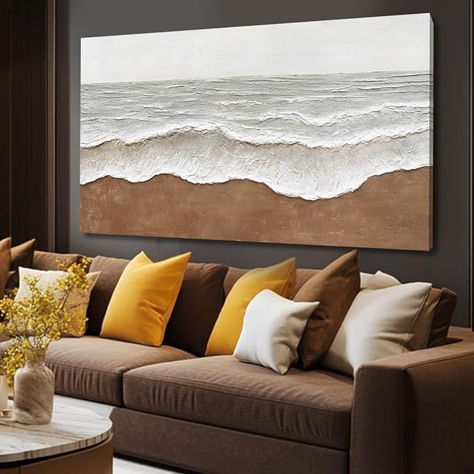 Seascape Wall Painting Landscape Home Wall Art Grey Wall Decor 24"x48" Wall Decorations for Bedroom Large Artwork for Office