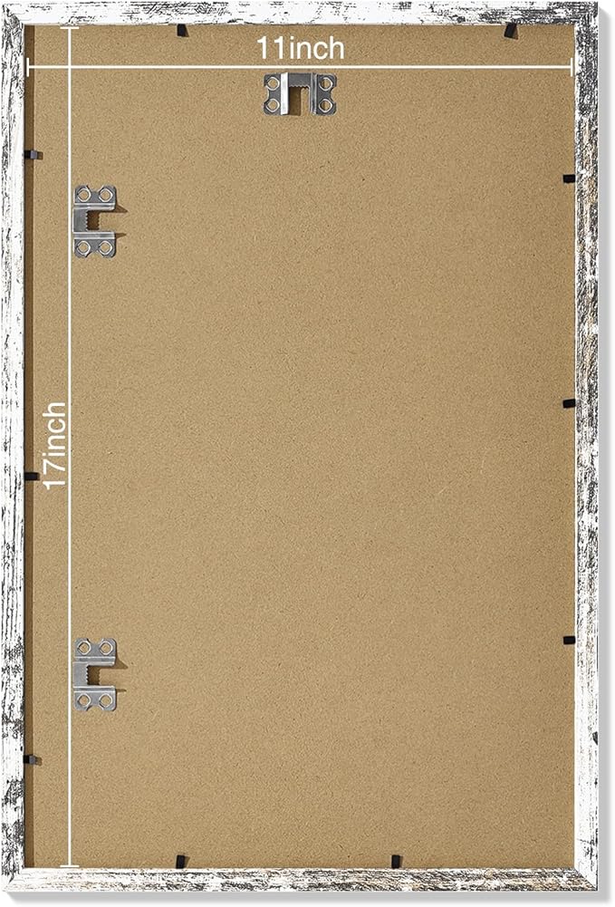Vittanly 11x17 Picture Frames Set of 9, Shatter Resistant Plexiglass, Display 8x12 Pictures with Mat or 11x17 without Mat, Photo Frames for Wall Mount, Engineered Wood, Distressed White
