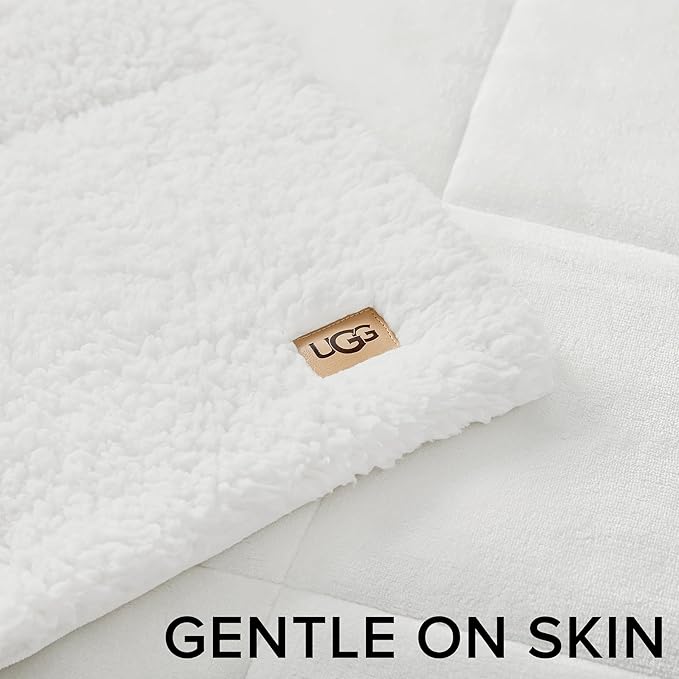 UGG Nita Throw Blanket Soft Reversible Plush Throw for Couch or Bed Washable Warm Fluffy Blanket for College Dorm Essentials and Bedding with Down Alternative Fill, 50-inch x 70-inch, White Snow