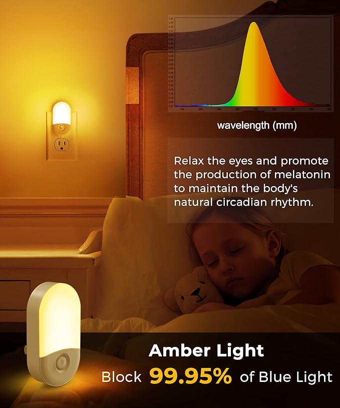 Amber Night Light, LOHAS Night Lights Plug into Wall[2 Pack], 0.6W 2000K LED Night Light, Dusk to Dawn Sensor, 30/60LM Adjustable Brightness, Automatic Low Blue Nightlight for Kid, Bathroom, Hallway