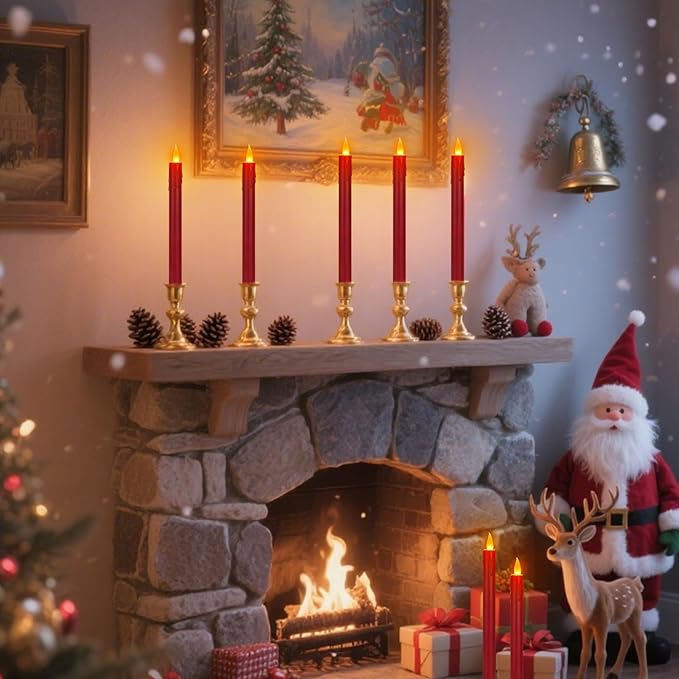 12 Pcs Burgundy Flameless Taper Candles with Remote, 10" Tall Electric Led Candlesticks, Plastic Battery Operated Taper Candles for Halloween Dinner Party Wedding Birthday Home Décor