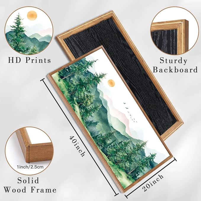 ANHUIB Watercolor Forest Wal Art 20x40 Inch Framed Green Mountain Range Canvas Wall Decor Pine Tree Painting Nature Landscape Wall Art Set of 3 for Living Room Bedroom Office