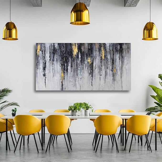 GAIDUOMAI Black and White Abstract Wall Decor Gold Foil Canvas Wall Art Graffiti Art Work Wall Pictures for Living Room Home Office 29"x58" Large Size