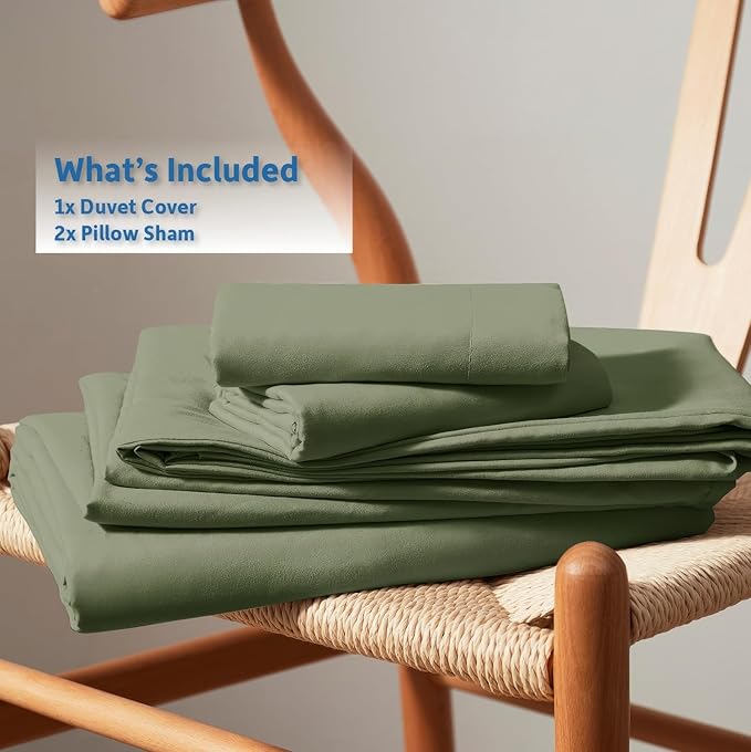 Nestl Olive Green Duvet Cover Full Size - Soft Double Brushed Full Size Duvet Cover Set, 3 Piece, with Button Closure, 1 Duvet Cover 80x90 inches and 2 Pillow Shams