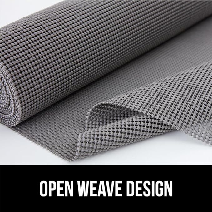 GORILLA GRIP powerGRIP Drawer Shelf and Cabinet Liner, Thick Strong Hold, Non-Adhesive Liners Protect Kitchen Cabinets and Cupboard, Bathroom Drawers, Easy Install, Breathable Mat, 20" x20', Gray