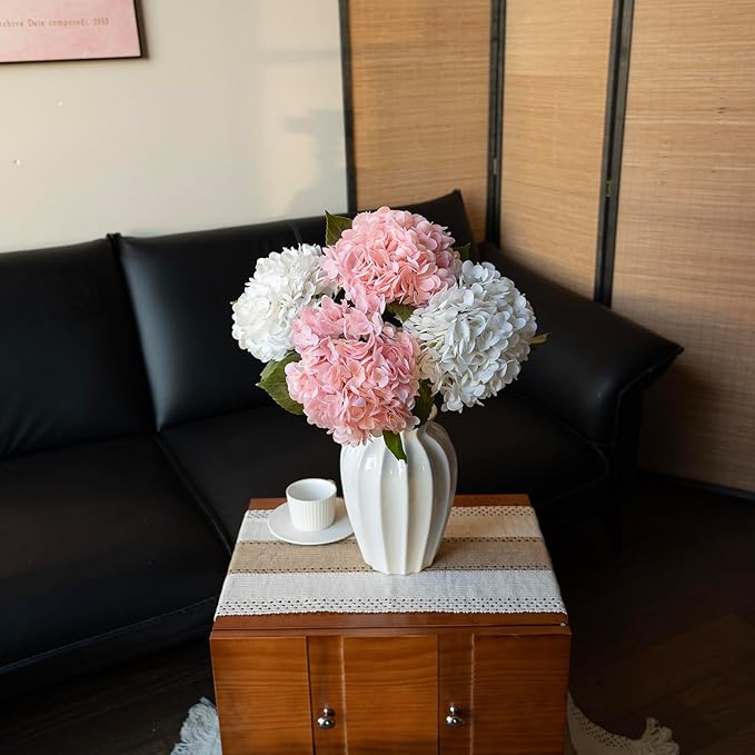 4Pcs 22 inch Lifelike Artificial Hydrangea, 2 Pink & 2 White Large Real Touch Flowers Artificial Flowers Dry Flowers Outdoor Wedding Christmas Office Family Party Living Room Table Deco