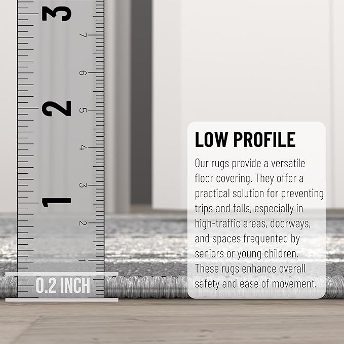 Ottomanson Hallway Runner Rug 20" x 59" Non Slip Border Area Rugs Easy to Clean Laundry Rug Runner Durable & Pet Friendly Floor Carpet Runners for Hallways Entryway Living Room Kitchen, Light Gray