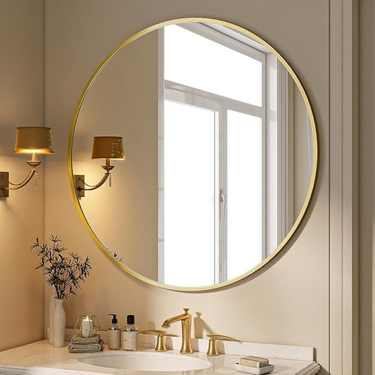 BEAUTYPEAK 40 Inch Round Mirror, Metal Frame Circle Mirror, Wall Mounted for Entryway, Bathroom, Vanity, Living Room, Gold