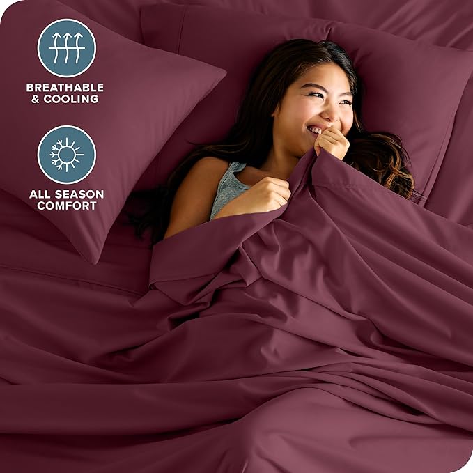 Bare Home Twin XL Sheet Set - College Dorm Size - Luxury 1800 Ultra-Soft Microfiber Twin Extra Long Bed Sheets - Deep Pockets - Easy Fit - Extra Soft - 3 Piece Set - Bed Sheets (Twin XL, Burgundy)
