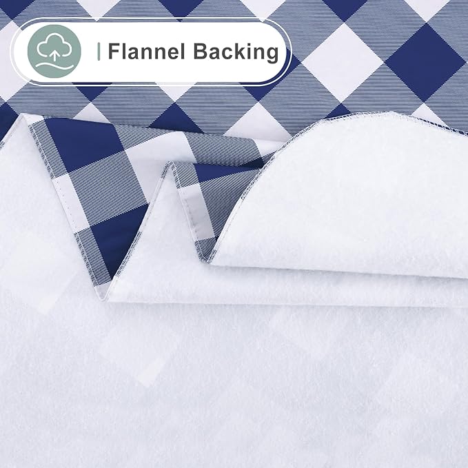 misaya Rectangle Waterproof Vinyl Table Cloth, Buffalo Flannel Backed Tablecloth, Wipeable Plastic Table Cover for Dinner, Kitchen, Outdoor (60" x 84", White and Navy)