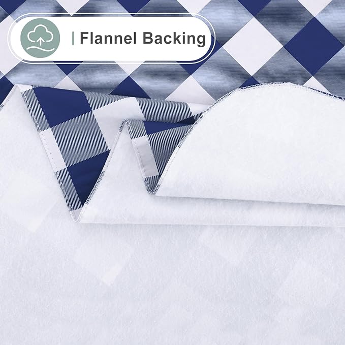 misaya Rectangle Waterproof Vinyl Table Cloth, Buffalo Flannel Backed Tablecloth, Wipeable Plastic Table Cover for Dinner, Kitchen, Outdoor (52" x 70", White and Navy)