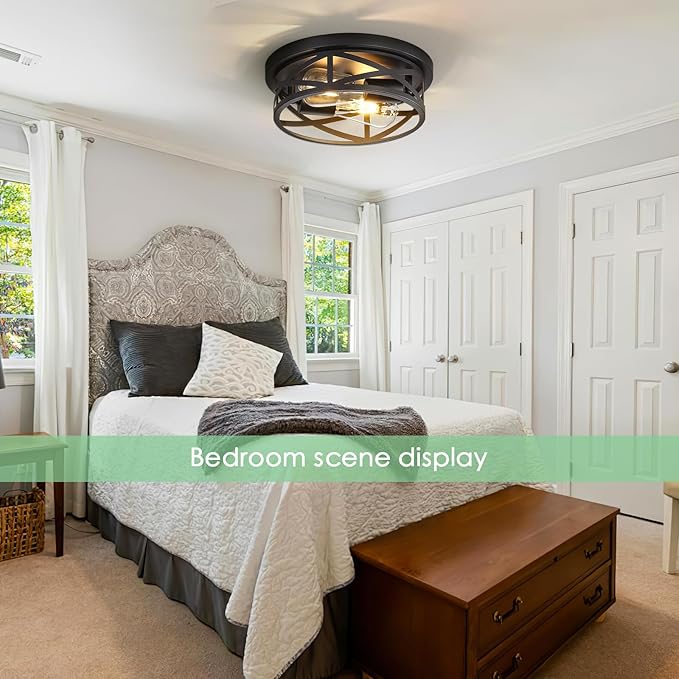 Black Flush Mount Ceiling Light Fixture,2-Light Industrial Farmhouse Ceiling Light Fixture，Black Light Fixture Ceiling Mount for Kitchen Bedroom Living Room Hallway 1 Pack