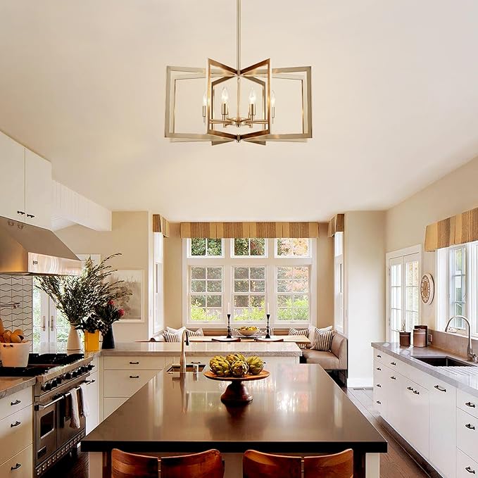 Brushed Nickel Chandelier 26 Inch Modern Geometric 8-Light Large Metal Dining Room Pendant Lighting Fixture for Kitchen Island Living Room Entryway Hallway Bedroom