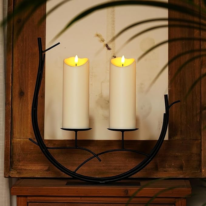 Homemory Outdoor Waterproof LED Candles, Battery Operated with Remote and Timers, Electric Fake Plastic Pillar Candles, Ivory White, Set of 2