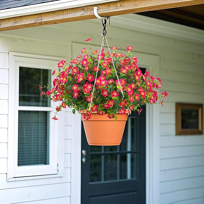 Outdoor Artificial Flowers UV Resistant & Fade Proof, 12 Pack Realistic Fake Flowers for Garden, Patio, Lawn Decor - Weatherproof Plastic Plants (Rose Red)