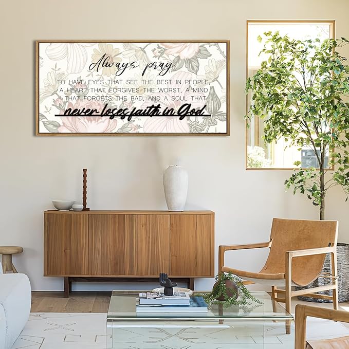 ANHUIB Large 3D Quote Wood Wall Art 20x40 Inch Framed Wooden Signs Home Decor Never Loses Faith in God Inspirational Artwork Floral Wall Art for Living room Bedroom Office