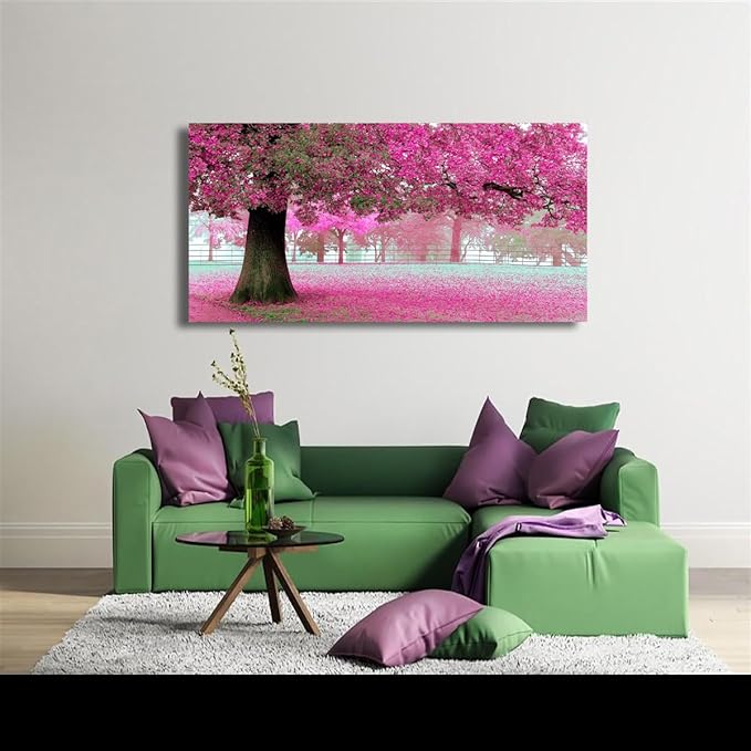 Tree of Life Wall Art Canvas Prints Natural Landscape Pictures Home Decor Pink and Green Paintings for Living Room Bathroom Bedroom Kitchen Decorations 24x48 Wooden Framed Artwork Easy Hanging